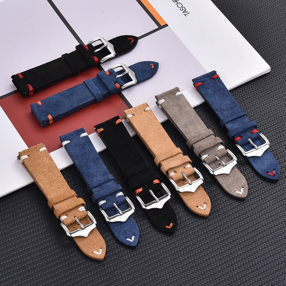 Vintage Suede Leather Watch Strap – 20-22mm Quick Release