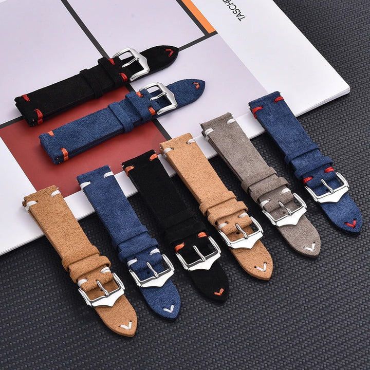 Vintage Suede Leather Watch Strap – 20-22mm Quick Release