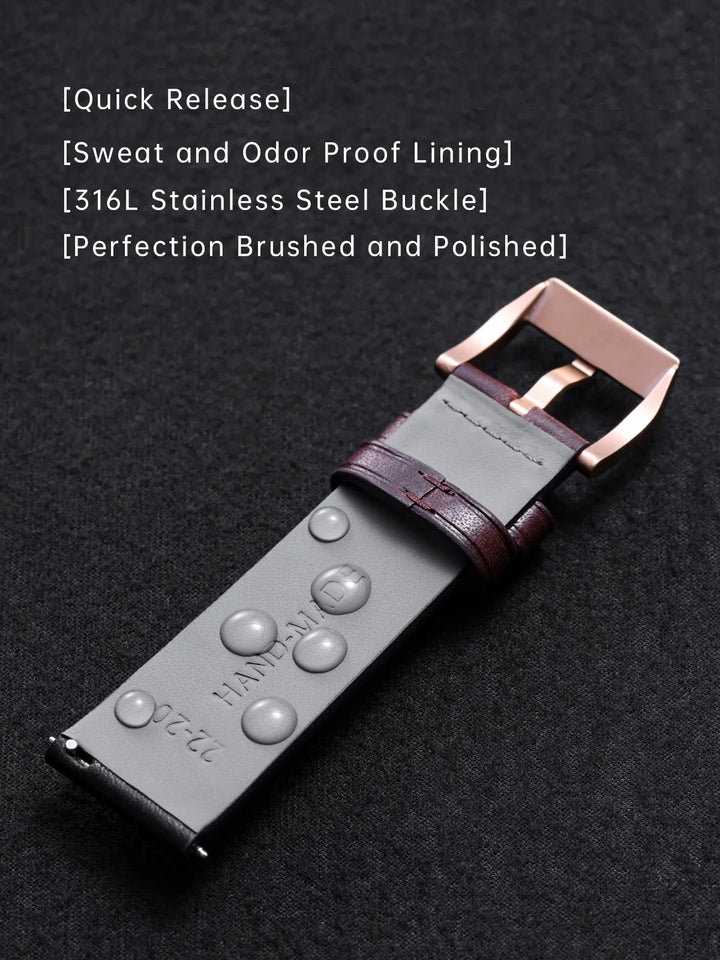 Maikes Handmade New Design Double Color Watch Band, Quick Release, Top Full Grain Leather Strap With Rose Gold Buckle