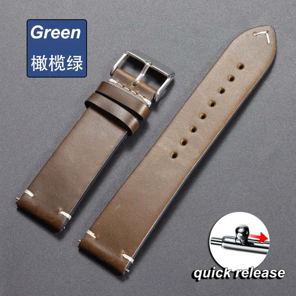 Vintage Oil Wax Leather Watch Strap – 18–24mm, Omega & Seiko