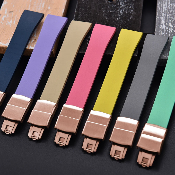 JUELONG CTS FKM Rubber Watch Strap 16–22mm Quick Release with Rose Gold Butterfly Buckle
