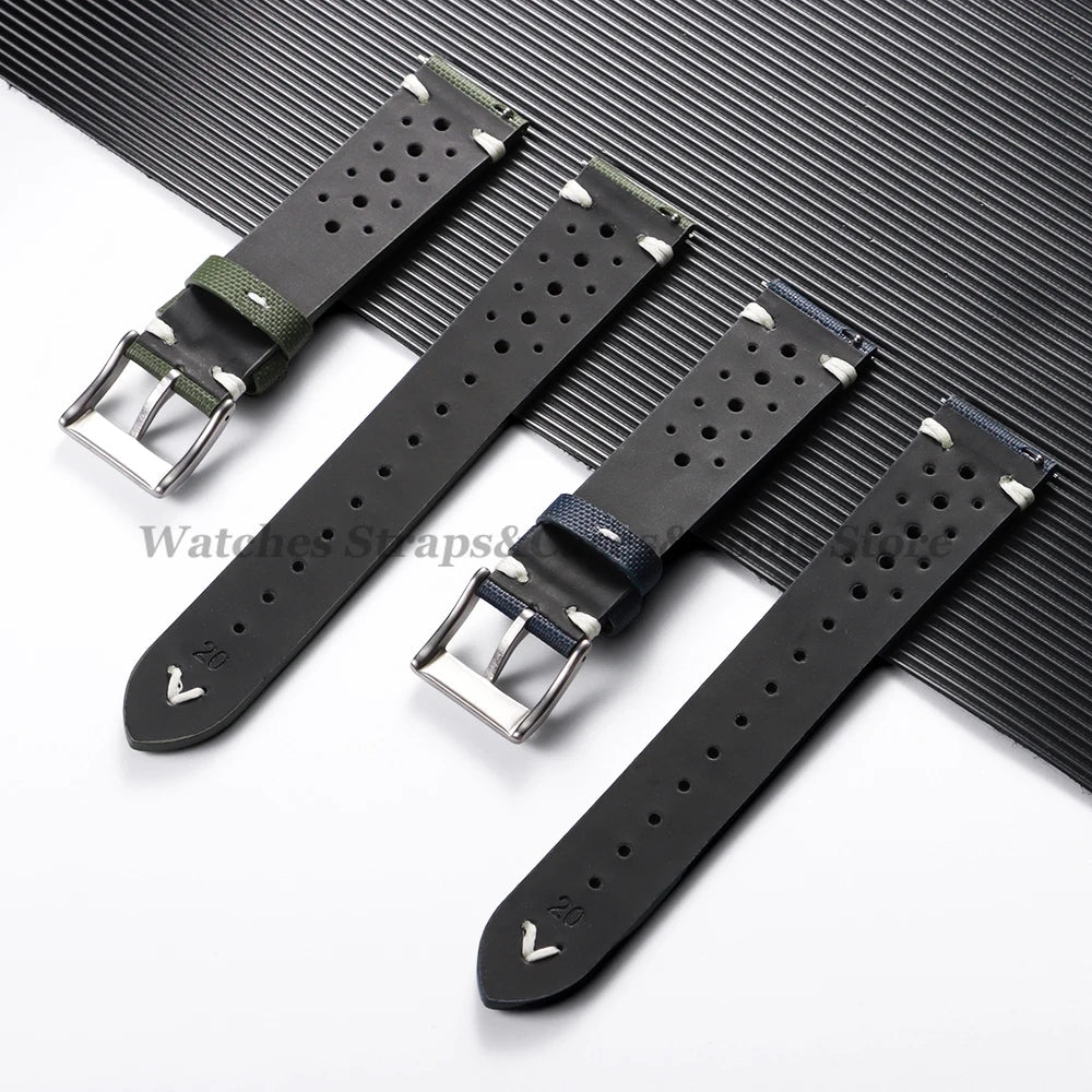 Premium Nylon Sailcloth Watch Strap 18mm 20mm 22mm Band Quick Release Perforated Breathable Watchband for Men's Women Wristbelts