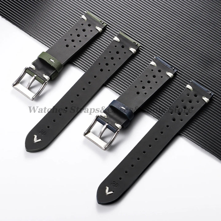 Premium Nylon Sailcloth Watch Strap 18mm 20mm 22mm Band Quick Release Perforated Breathable Watchband for Men's Women Wristbelts