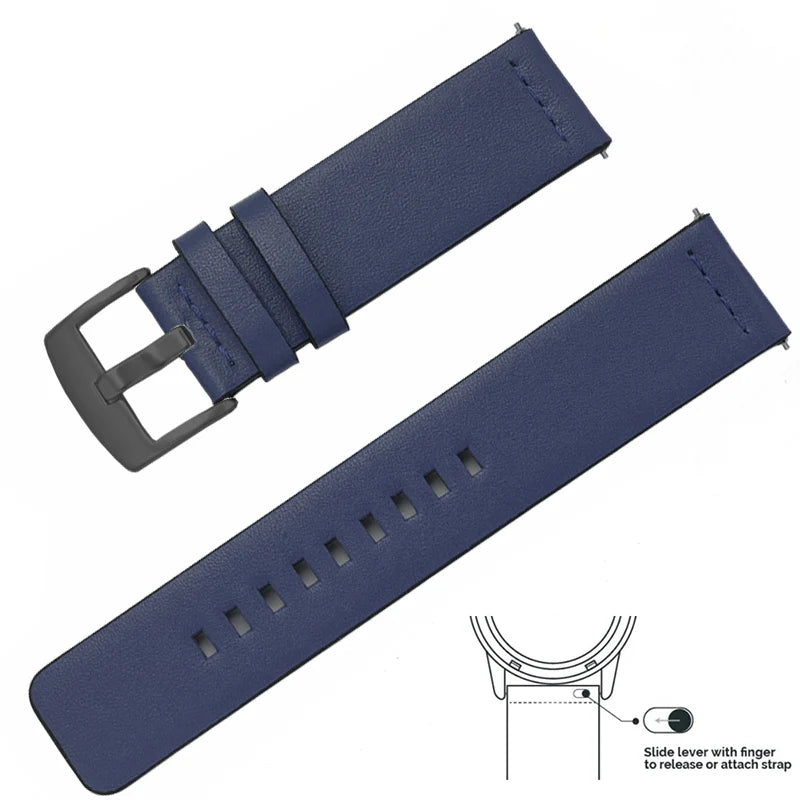 Genuine Leather Quick Release Watch Band 20–22mm for Huawei & Samsung Galaxy 45/46mm
