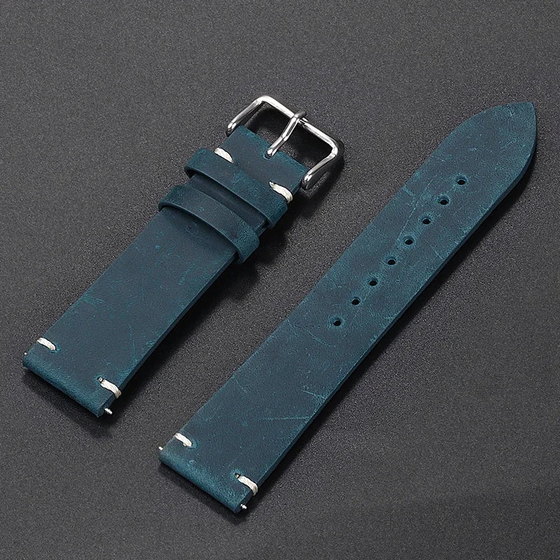 Stitching Cowhide Leather Watch Strap – 18–24mm, Vintage Brown, Butterfly Buckle