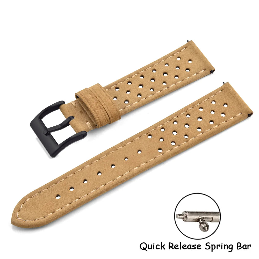 Breathable Leather Watch Strap 18-22mm Quick Release for Omega, Seiko