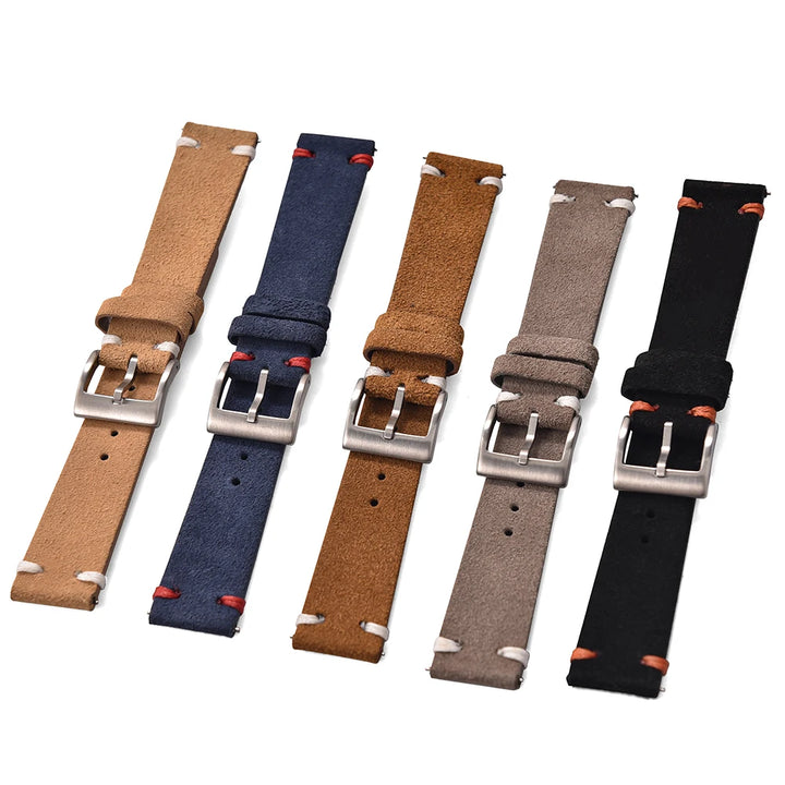 Vintage Suede Leather Quick Release Watch Strap – 20/22mm Brown/Grey