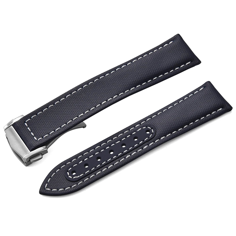 Sailcloth Nylon Watch Band 20mm 22mm Leather Sailcloth Strap For Omega Seamaster  Swatch Folding Buckle Band Universal Bracelet