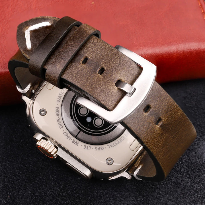 Handmade Vintage Leather Strap for Apple Watch 38-49mm Series 4-9, SE, Ultra
