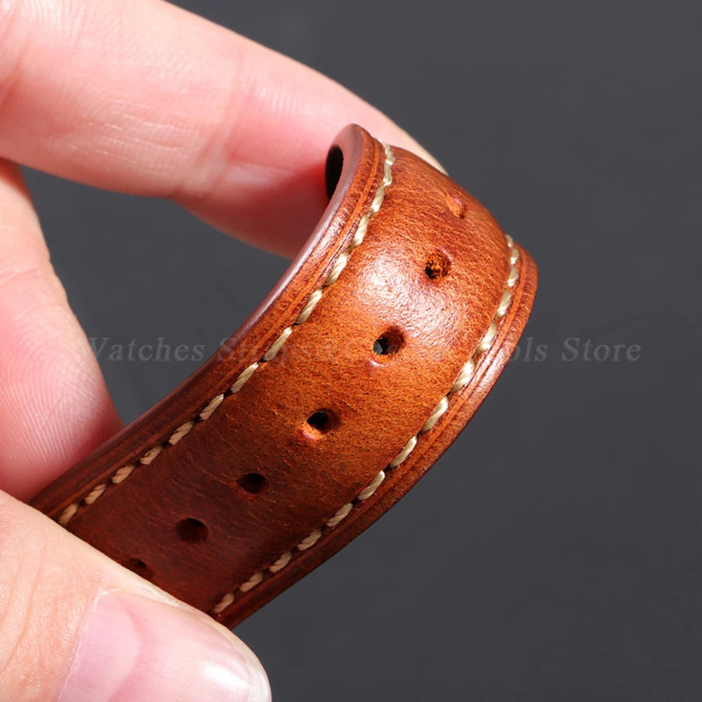 Vintage Oil Wax Leather Watch Strap – Brown Cowhide (18-22mm)