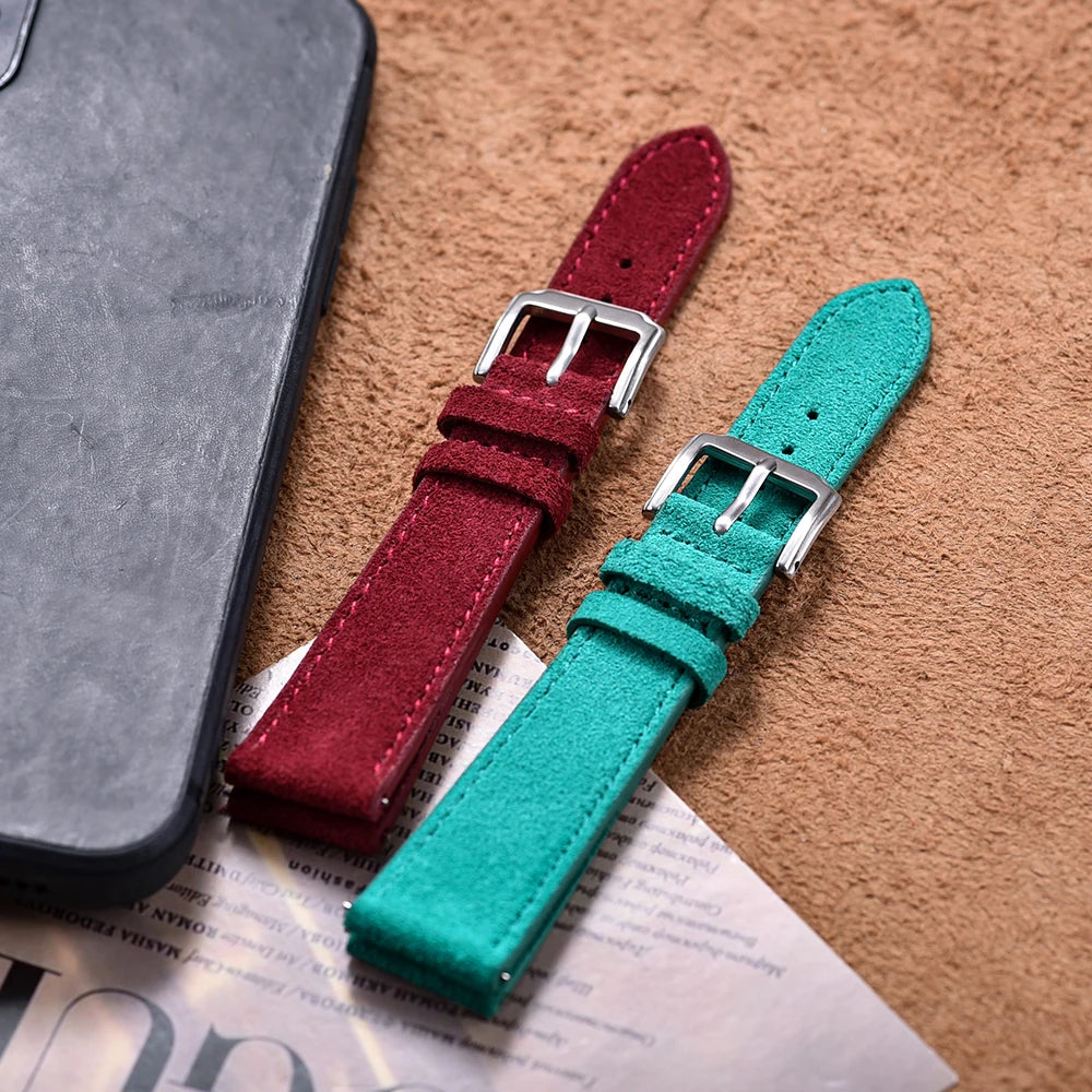 Soft Suede Leather Watch Strap – Quick Release, 18–22mm, Grey Vintage