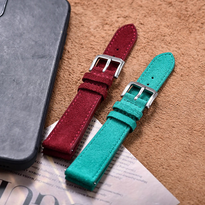 Soft Suede Leather Watch Strap – Quick Release, 18–22mm, Grey Vintage