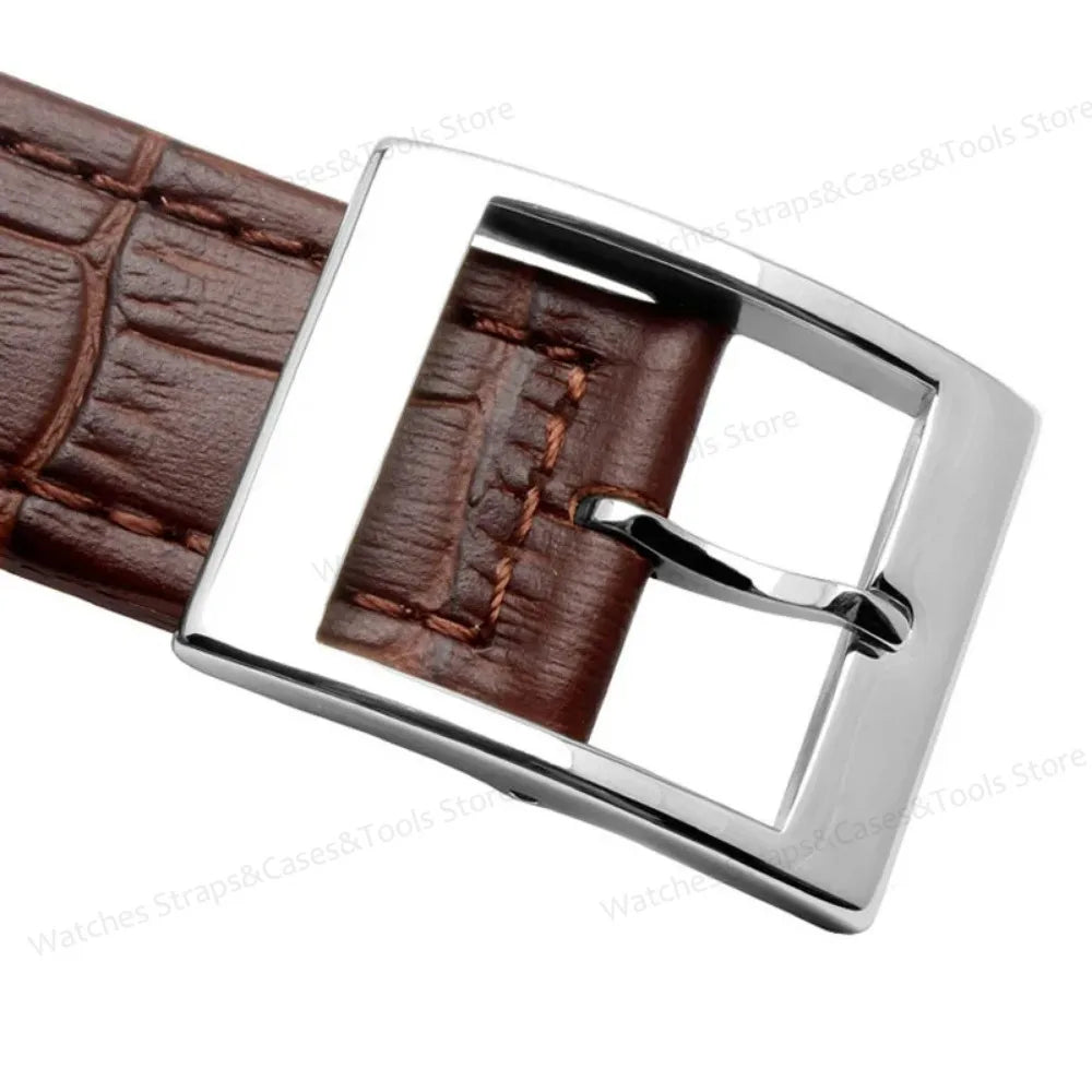 Genuine Leather Watchband for Swatch 17mm 19mm Strap Cowhide Bamboo Waterproof Metal Clasp Men Women Business Watch Accessories