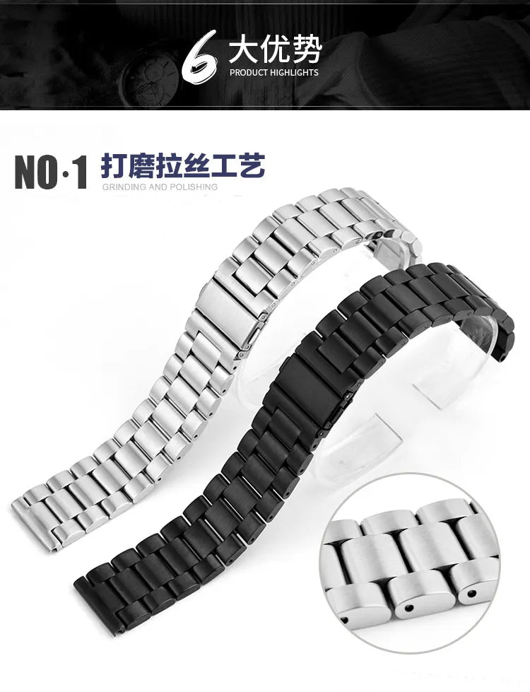 Black & White Steel Watch Band 20–24mm for Samsung Gear S3–S5 (46/42mm)