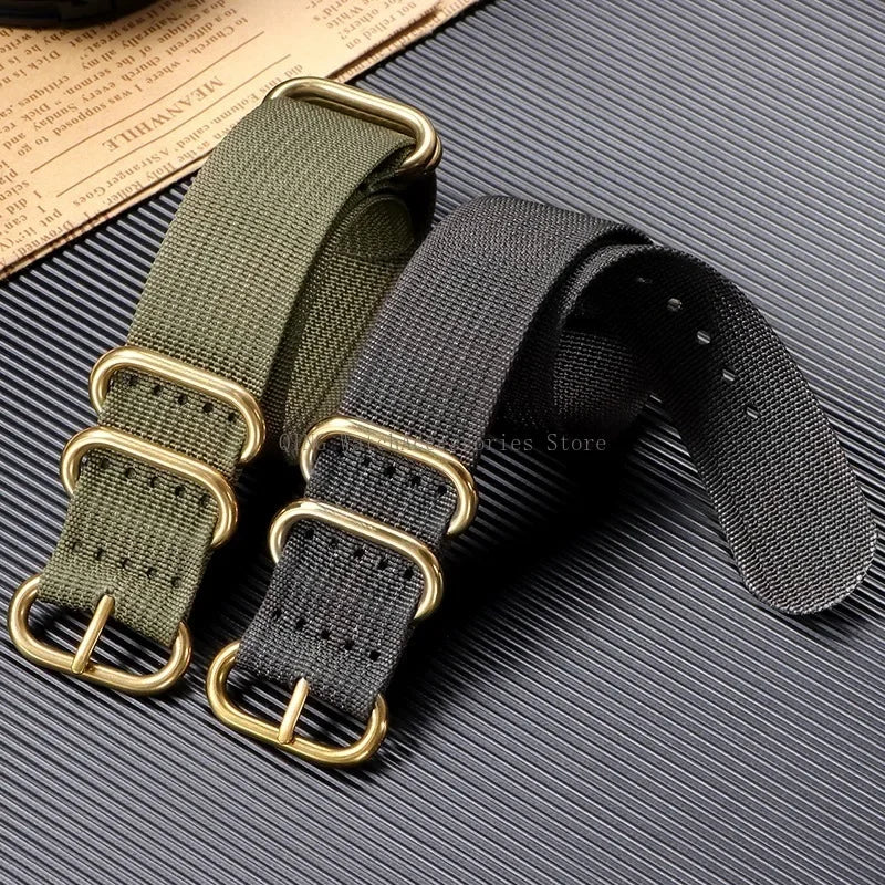 5-Ring Gold Buckle Nylon Watch Band