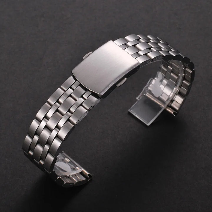 Universal Stainless Steel Watch Strap with Folding Buckle (18–22mm)