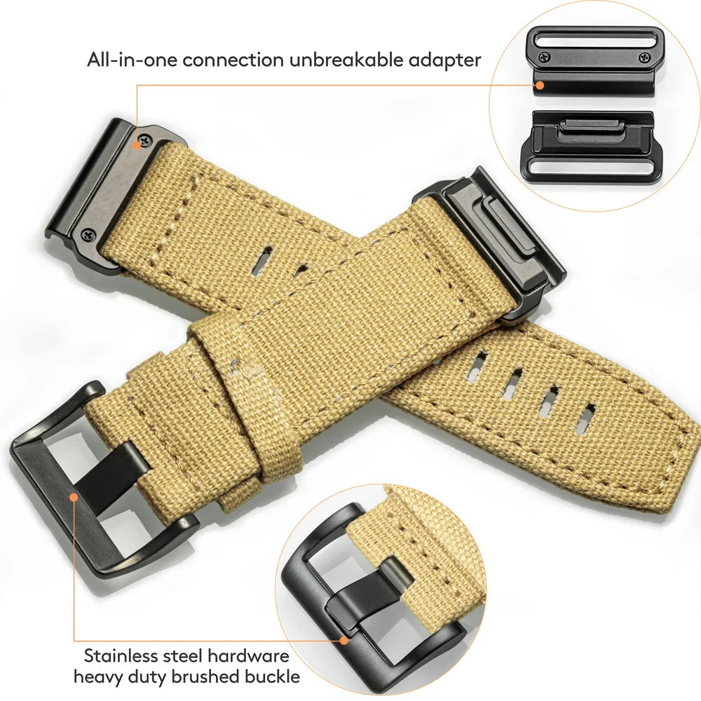 HEMSUT Canvas QuickFit Watch Strap – 20/22/26mm for Garmin fēnix, Tactix, Forerunner, MARQ