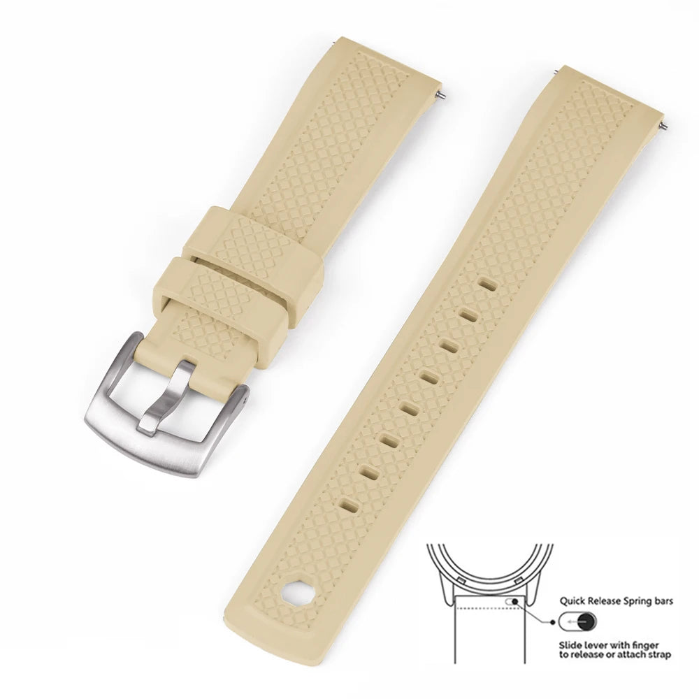 Quality Vulcanized FKM Rubber Watch Strap 20mm 22mm Black Blue Wristband Slide Keeper Ring With Quick Release Sport Watchband