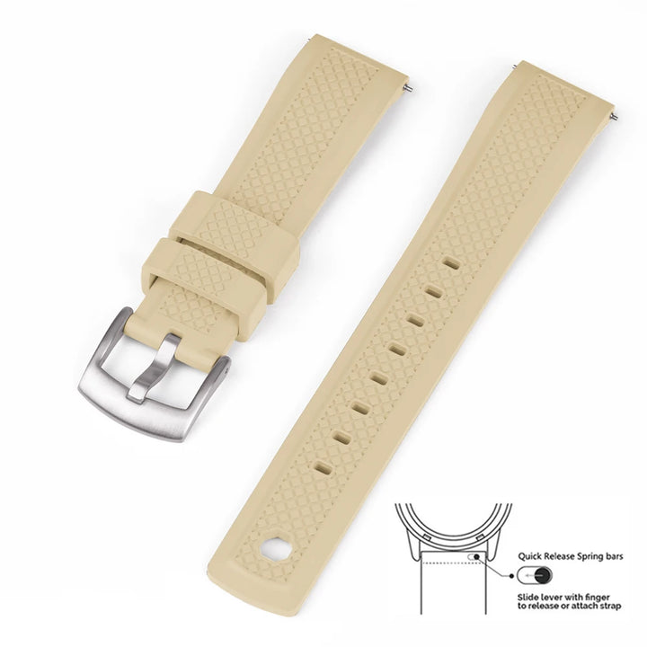 Quality Vulcanized FKM Rubber Watch Strap 20mm 22mm Black Blue Wristband Slide Keeper Ring With Quick Release Sport Watchband