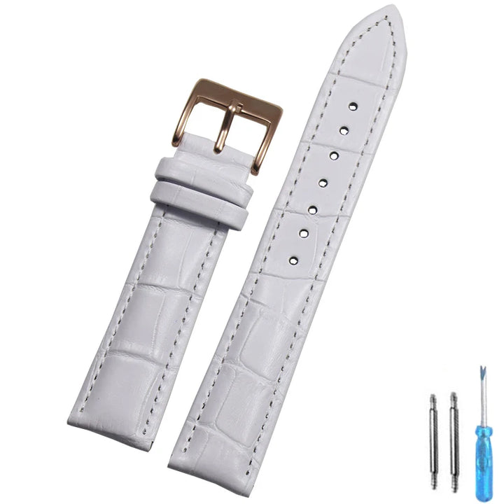 Genuine Leather Watch Strap – 14–24mm with Steel Buckle & Tool