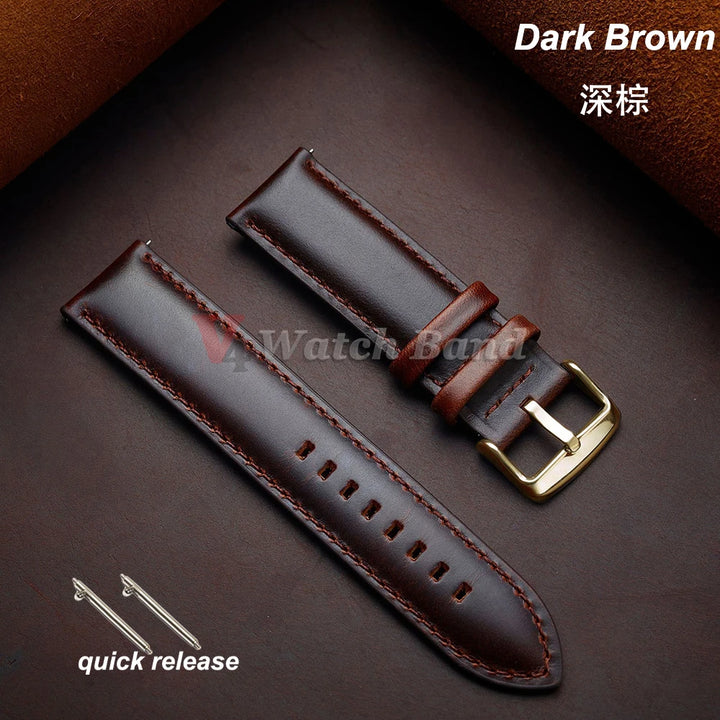 Gold Pin Buckle Brown Cowhide Leather Watch Strap – 18-26mm