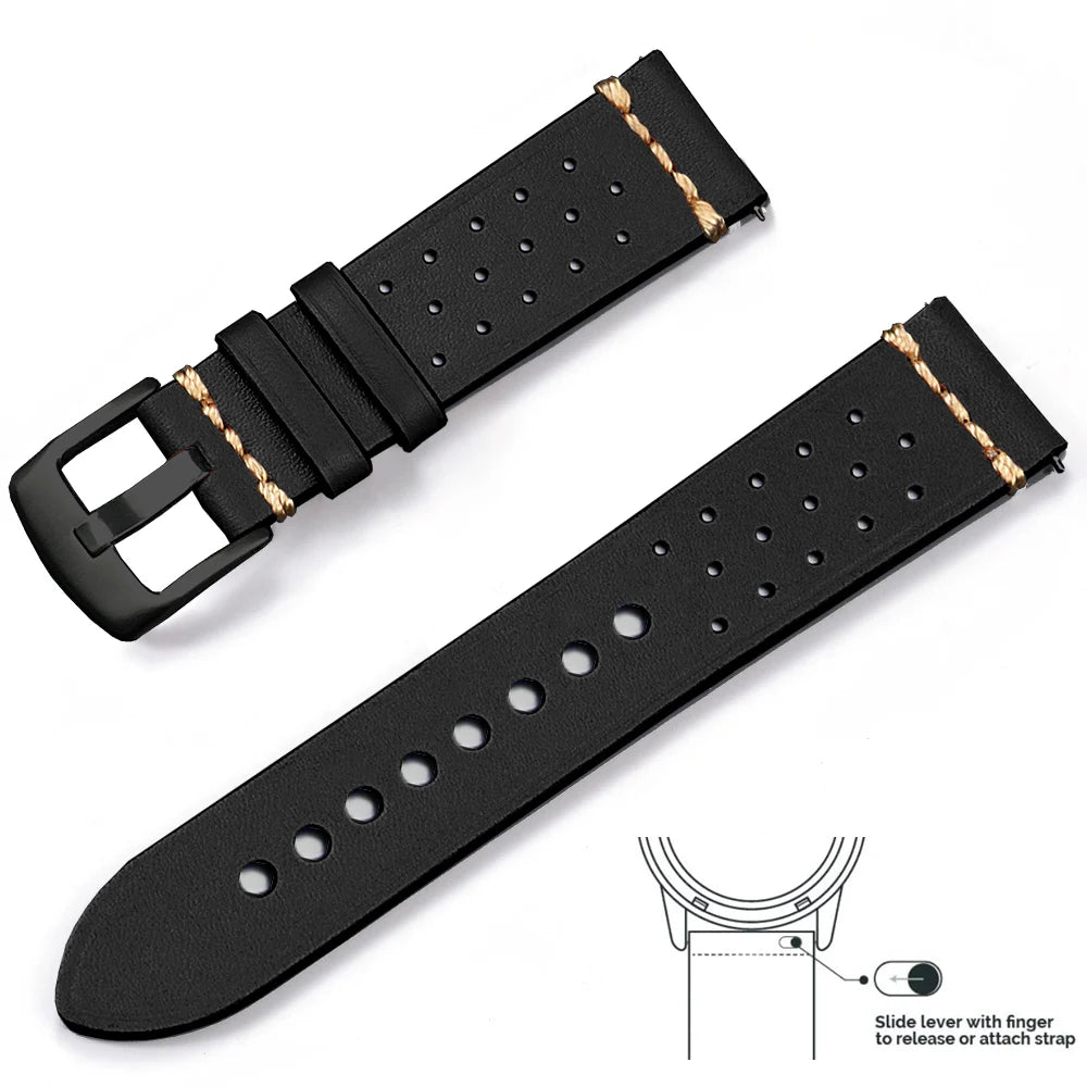 Genuine Leather Quick Release Watch Band 20–22mm for Huawei & Samsung Galaxy 45/46mm