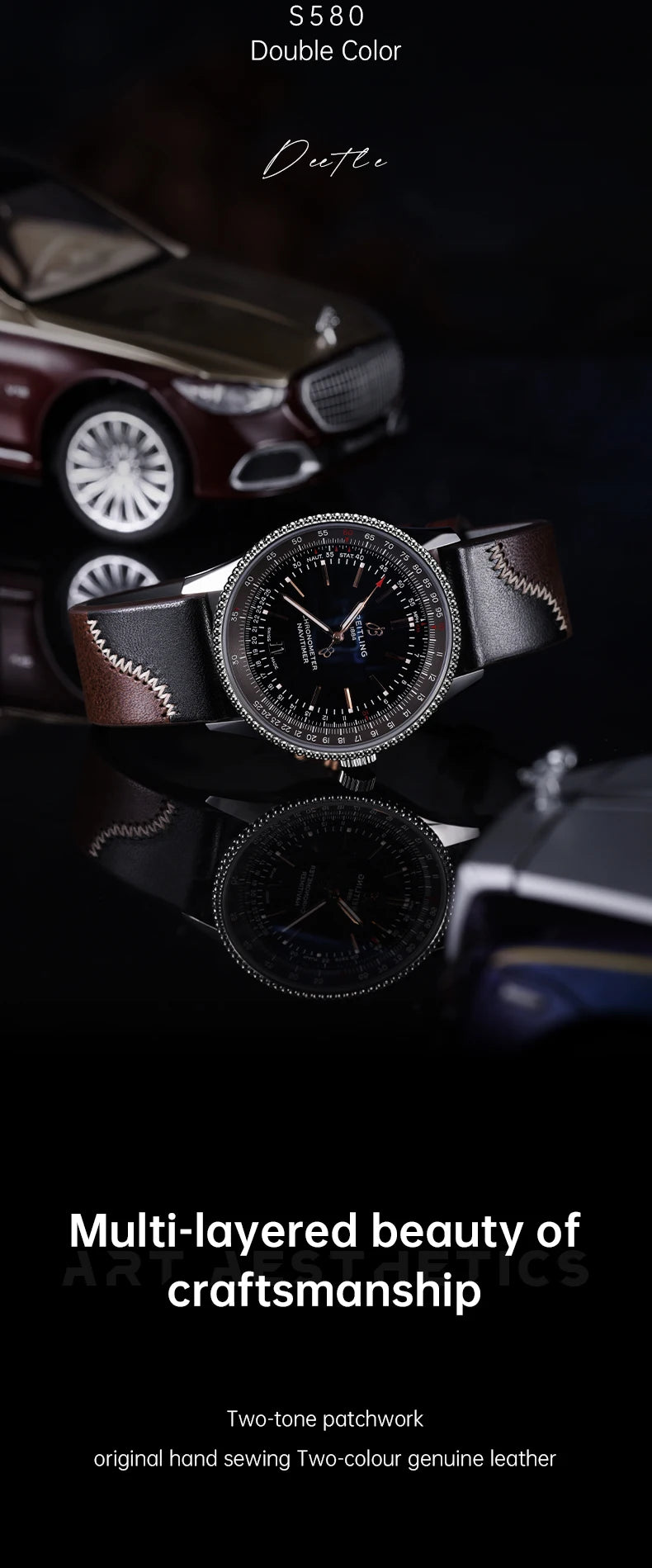 Luxury Design Bicolor Handmade Stitching Watch Strap Quick Release Watch Accessories Full Grain Leather Watch Band