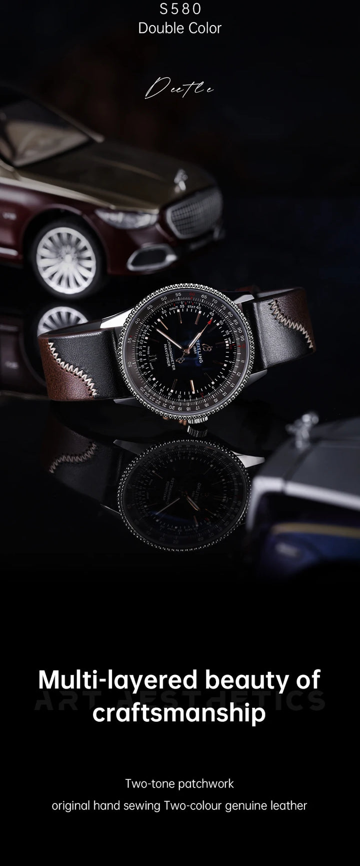 Maikes Luxury Design Bicolor Watch Strap Quick Release With Rose Gold Buckle Handmade Stitching Full Grain Leather Watch Strap