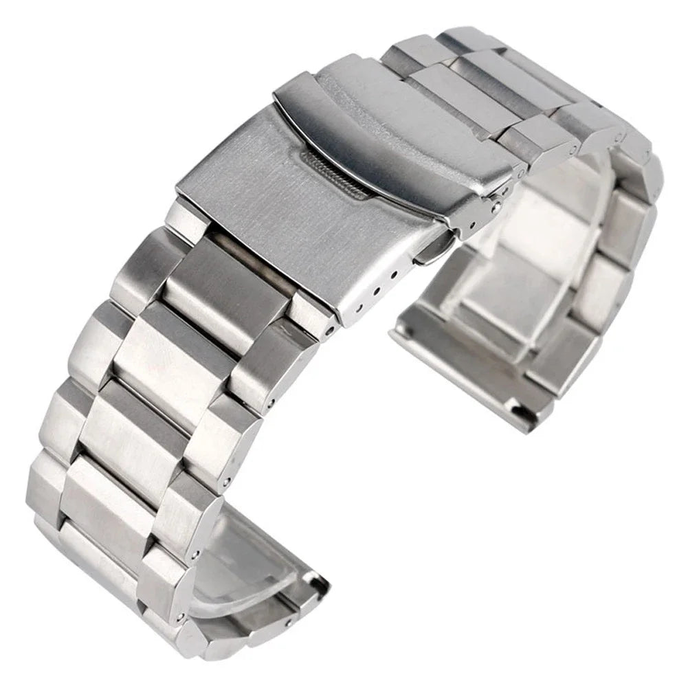 Stainless Steel Metal Watch Strap with Luxury Buckle (18–25mm)