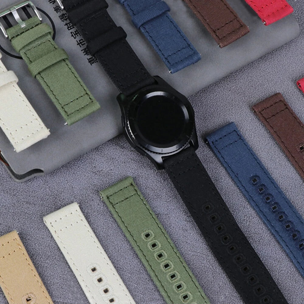 Braided Canvas Watch Band for Samsung Galaxy 3/4 40mm 44mm Classic 46/42mm Quick Release Bracelet for Huawei Strap18mm 20mm 22mm