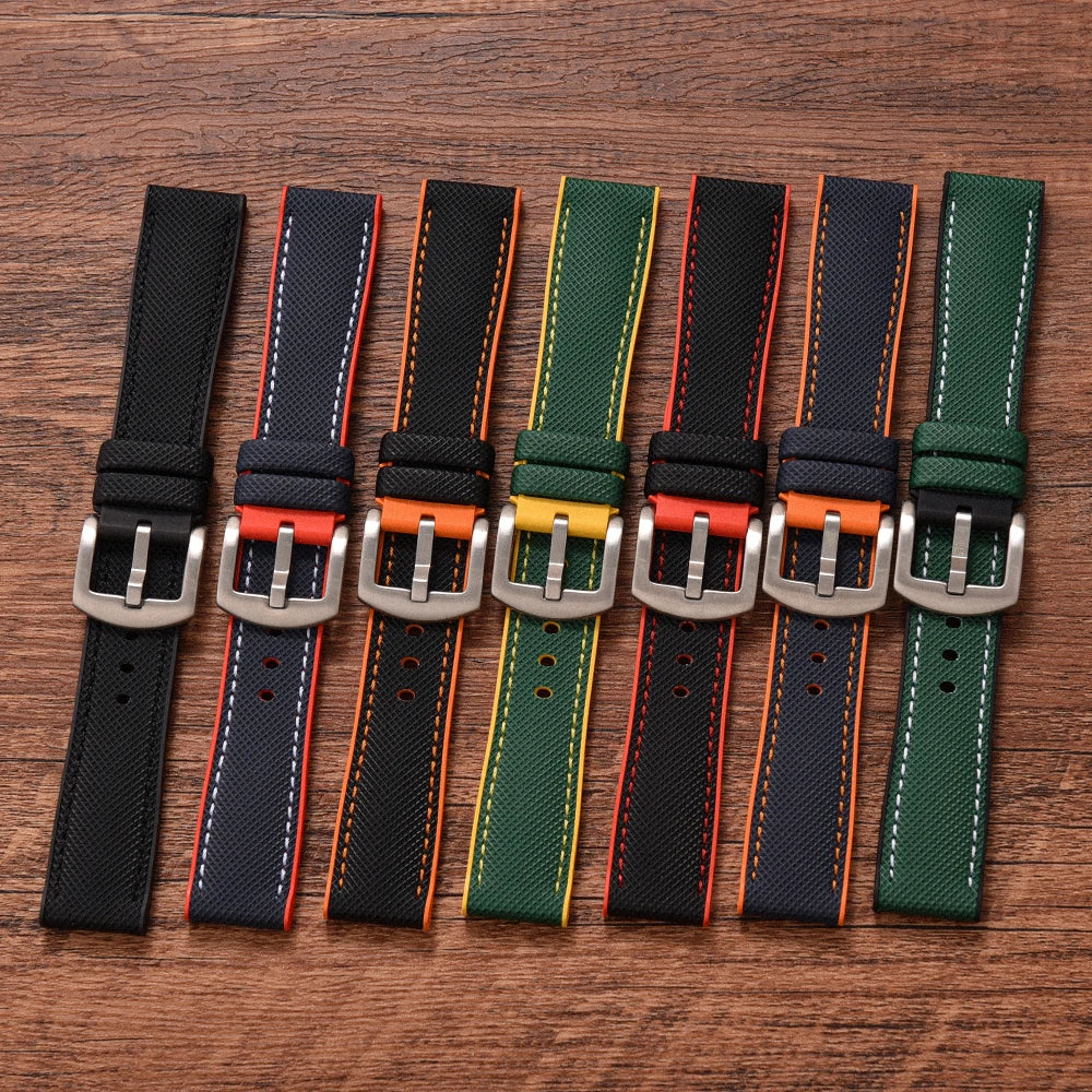 JUELONG Hybrid FKM Rubber Nylon Sailcloth Watch Strap 18mm 20mm 22mm 24mm Quick Release Watchbands For Each Brand Diving Watches