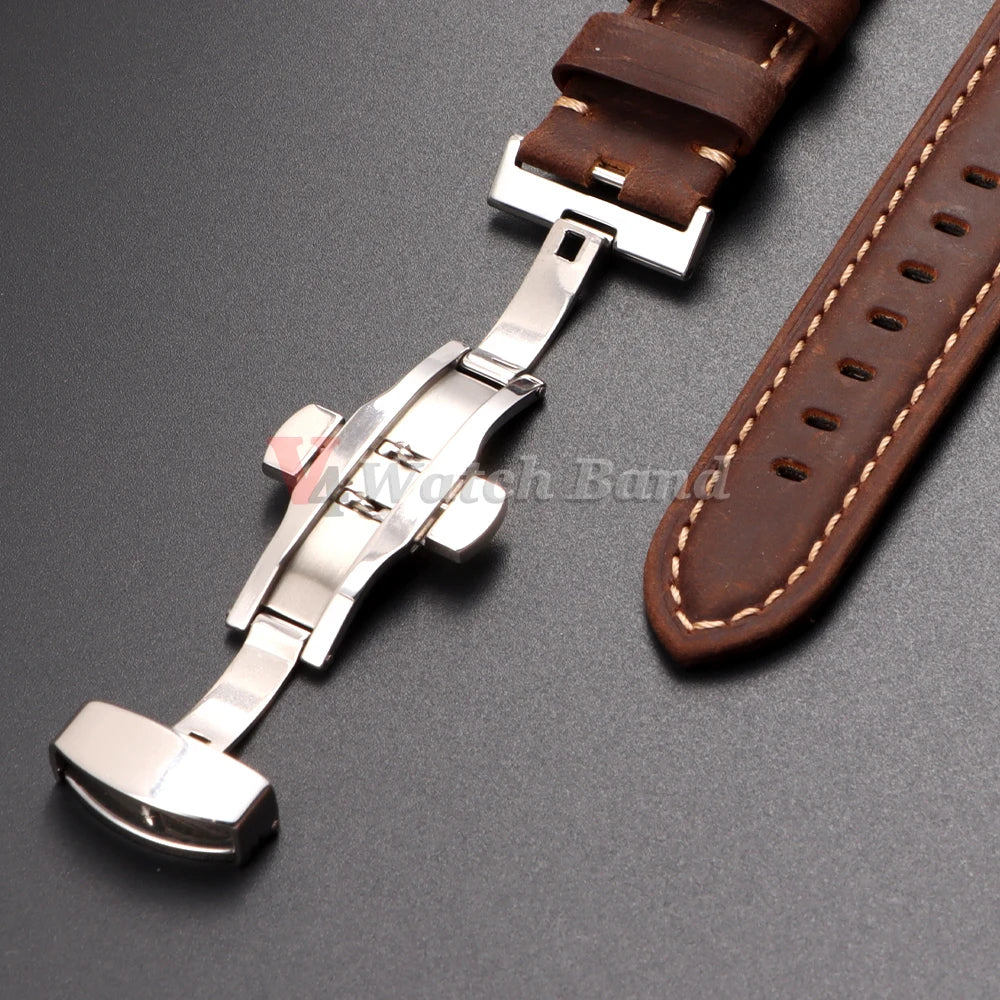 Genuine Calfskin Leather Watchband for Omega Business Watch Band 20mm 22mm 24mm 26mm Butterfly Buckle Stitching Brown Strap