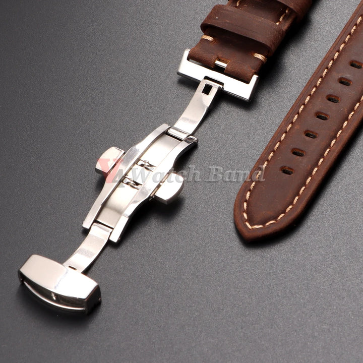 Genuine Calfskin Leather Watchband for Omega Business Watch Band 20mm 22mm 24mm 26mm Butterfly Buckle Stitching Brown Strap