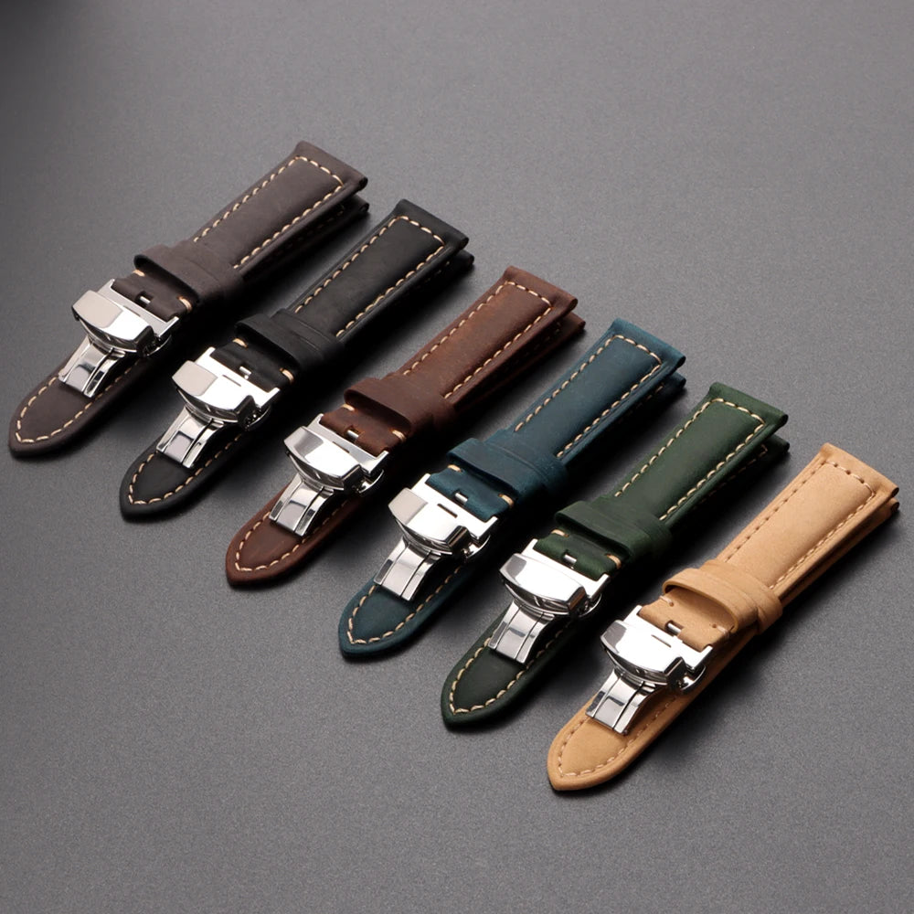 Genuine Calfskin Leather Watchband for Omega Business Watch Band 20mm 22mm 24mm 26mm Butterfly Buckle Stitching Brown Strap