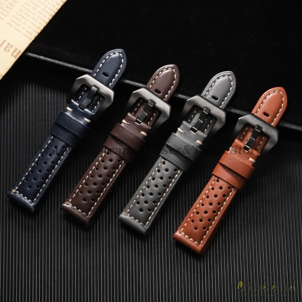 Handmade Cowhide Breathable Leather Watch Band 18mm 20mm 22mm 24mm 26mm for Panerai for Omega Men's Strap Watchband Accessories