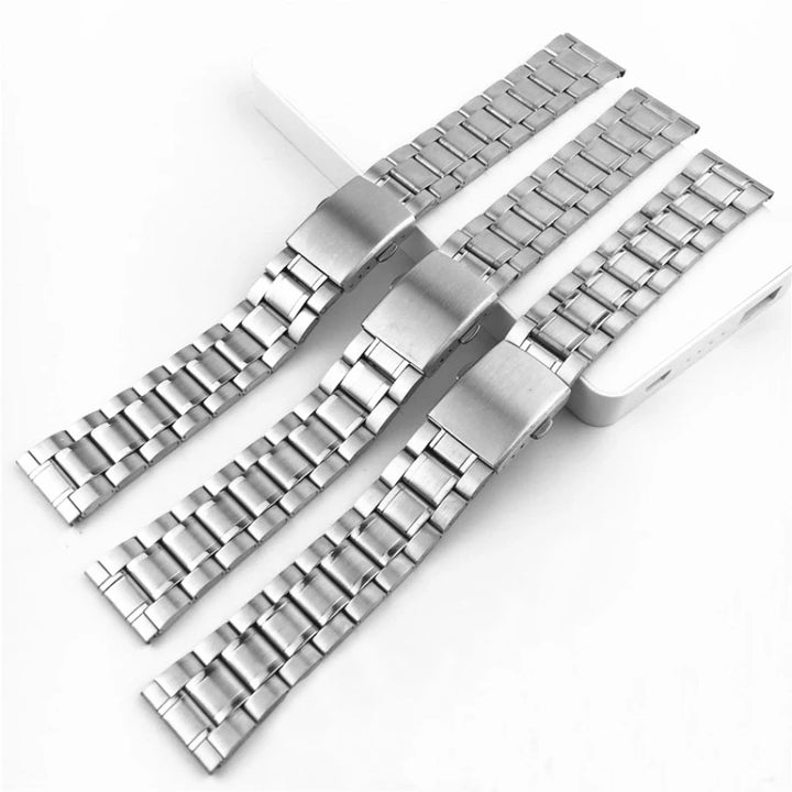Universal Stainless Steel Watch Strap with Folding Buckle (18–22mm)