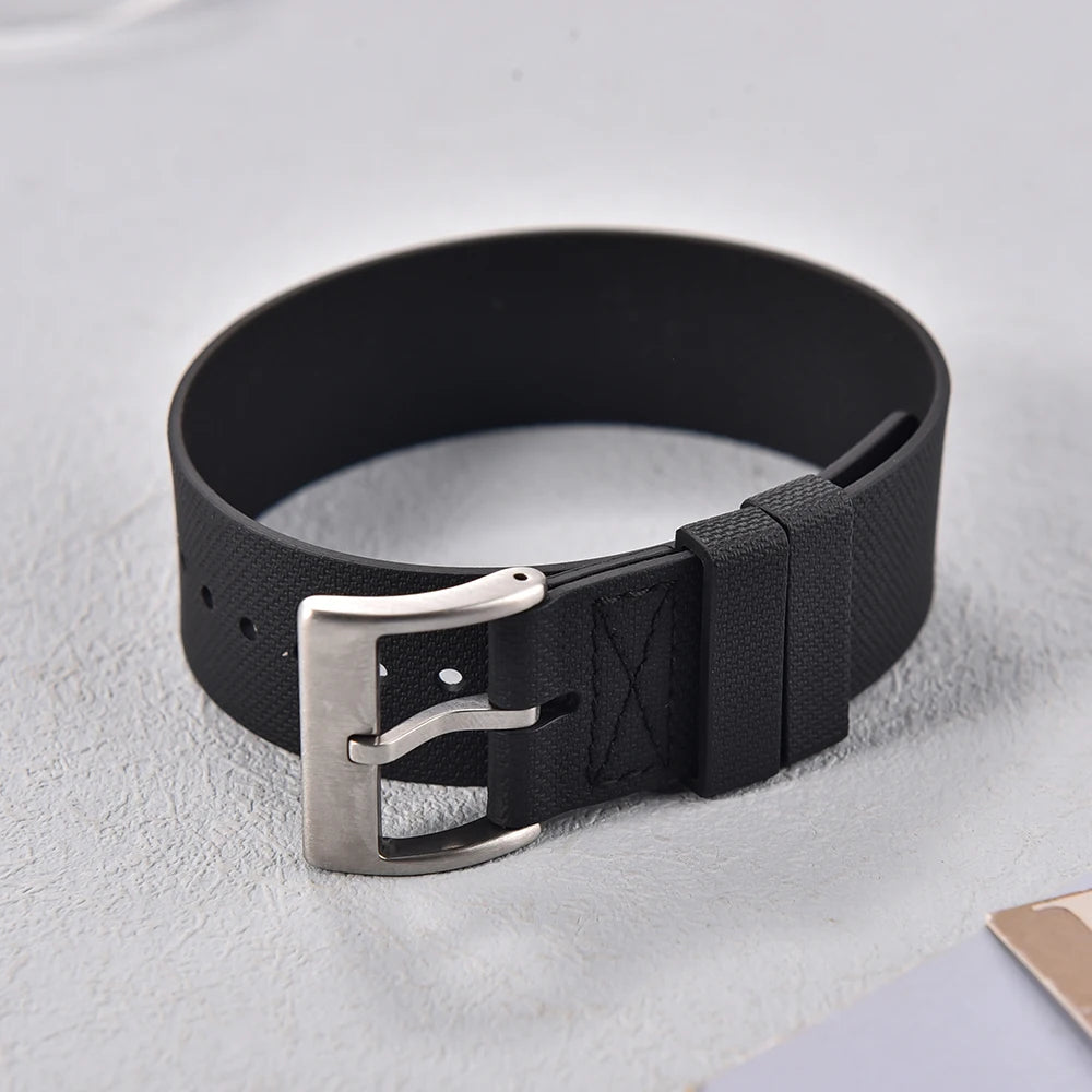 JUELONG Black FKM Fluoro Rubber Strap 20mm 21mm 22mm One Piece FKM Military Men Sport Watch Band For Diving Universal Bracelet