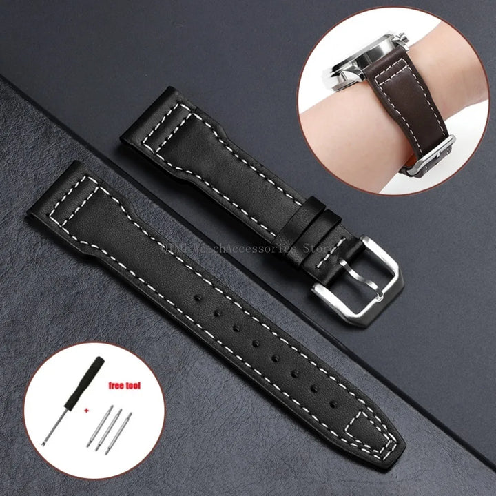 Genuine Cowhide Leather Strap for IWC Pilot – 20/21/22mm, Folding Buckle