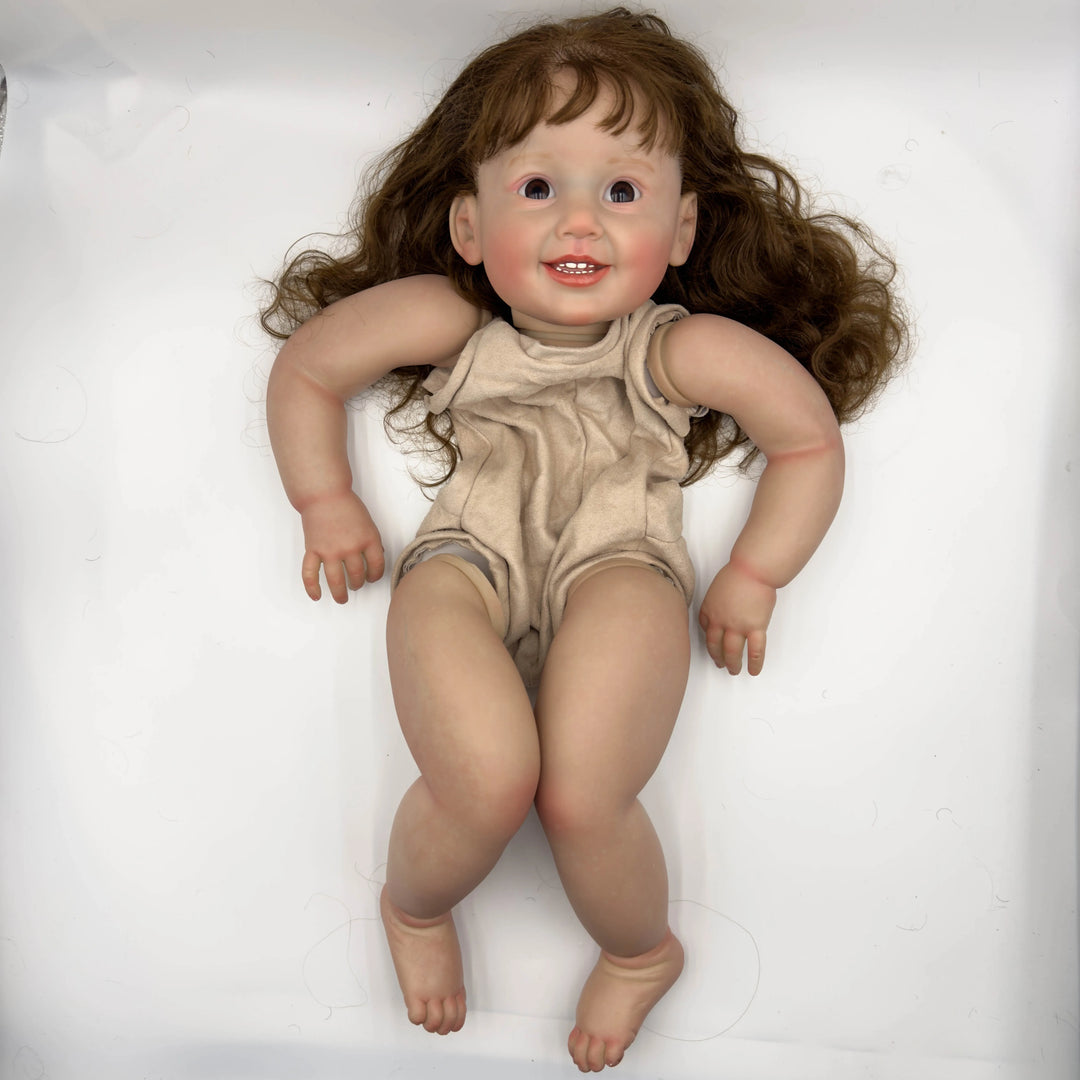 NPK 28inch Reborn Doll Kit Cammi Painted Unfinished Doll Parts with Hand Root Hair for Lifelike Doll Making