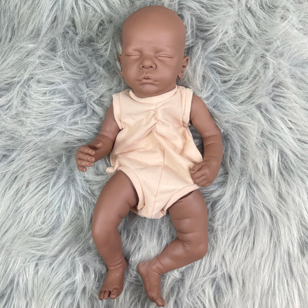 19″ Romy Dark Skin Unpainted Reborn Doll Kit – Vinyl Newborn Parts with Cloth Body