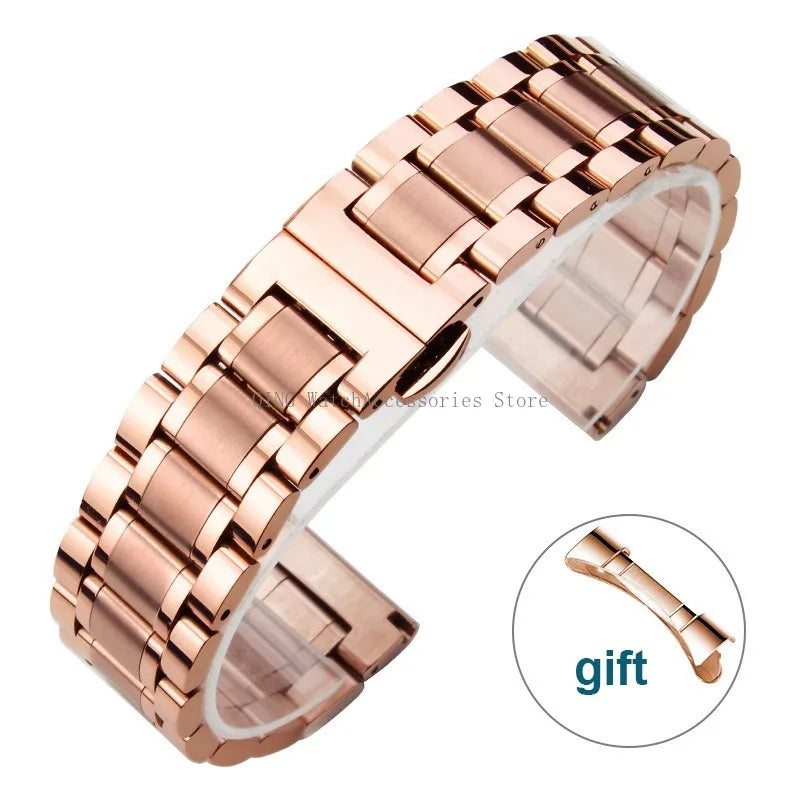 Curved End Solid Stainless Steel Watch Strap – Universal with Butterfly Buckle