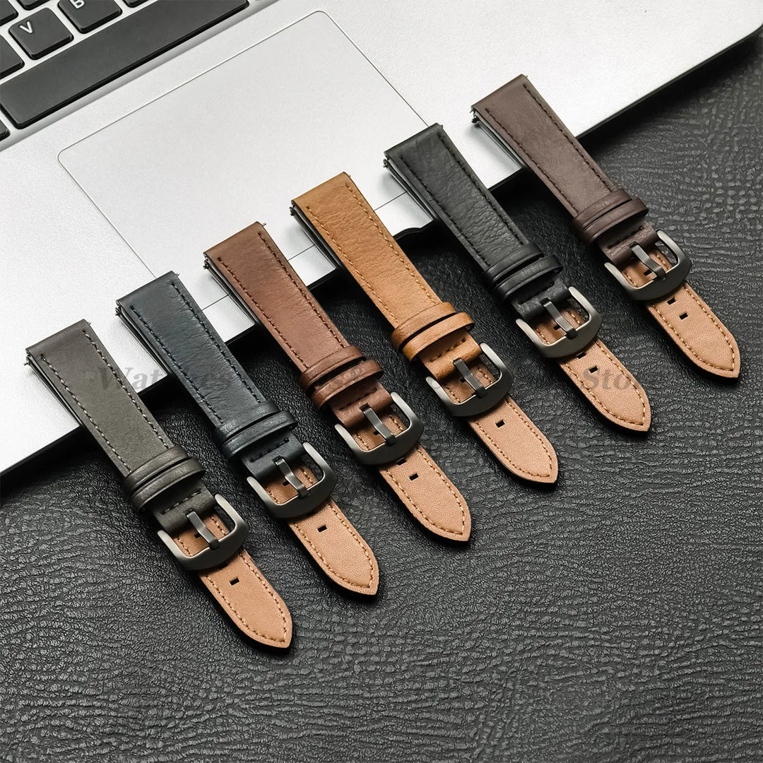 Leather Strap for Samsung Galaxy & Huawei Watches – Vintage Brown (20/22mm)