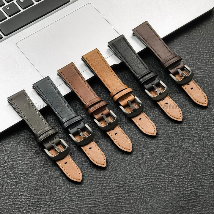 Leather Strap for Samsung Galaxy & Huawei Watches – Vintage Brown (20/22mm)