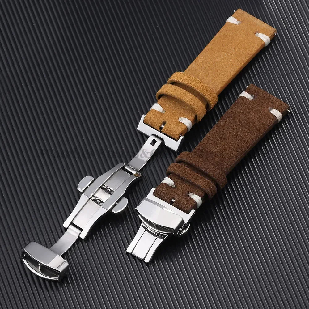 Suede Leather Watch Strap – 18/20/22mm, Universal with Butterfly Buckle