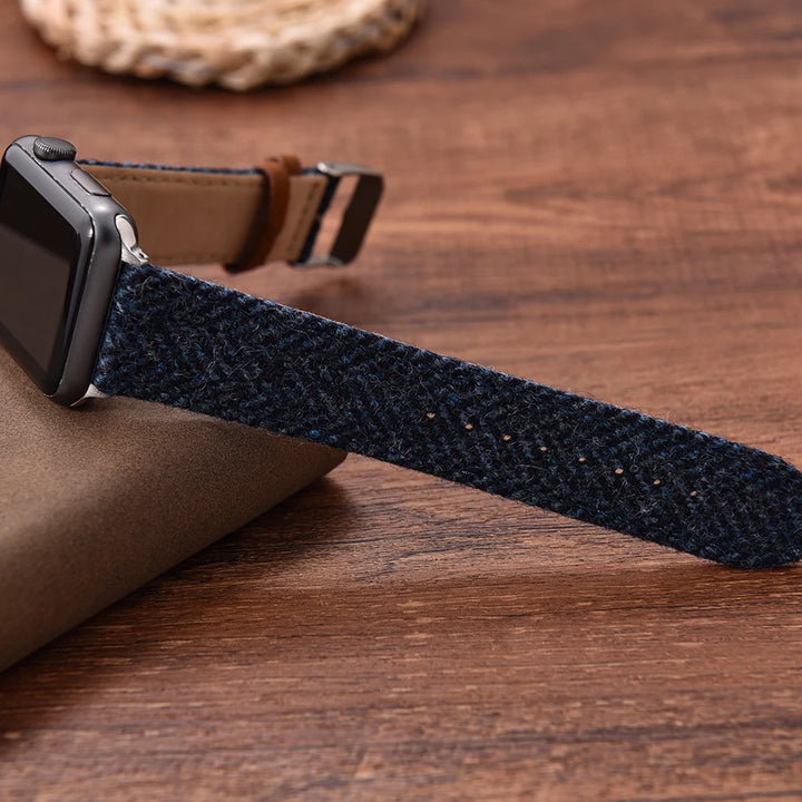 Vintage Wool & Leather Apple Watch Band – 40–49mm for Series 10–6, SE & Ultra 2