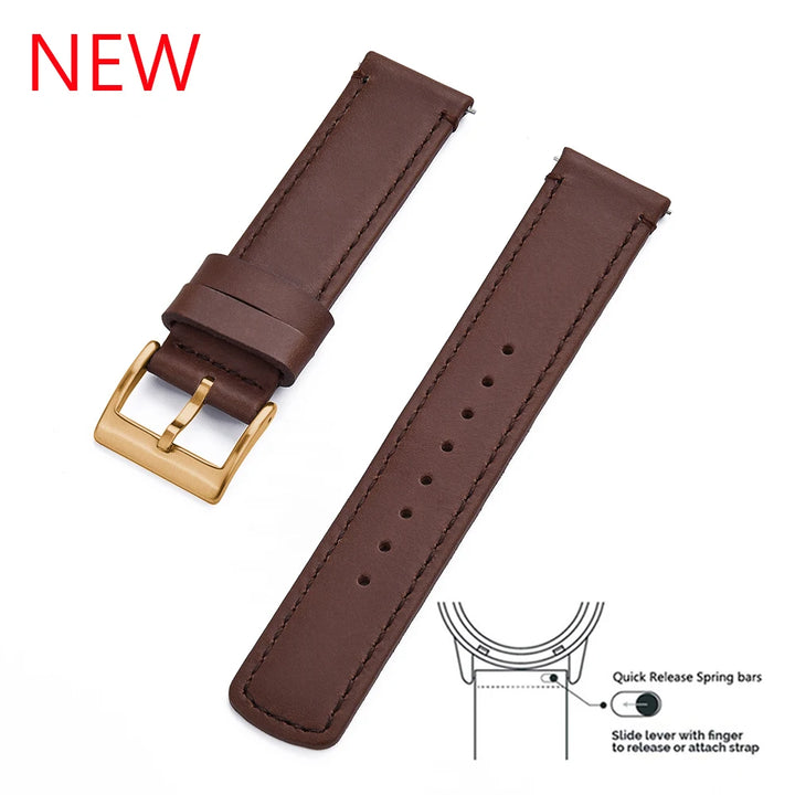 JUELONG Premium Leather Watch Strap 20mm 22mm With Quick Release Watch Bands Black Silver Buckle For Men's Watches Accessories