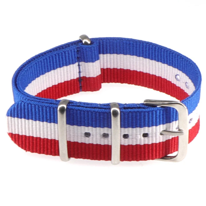 Striped Nylon Watch Strap with Silver Buckle (16-22mm)