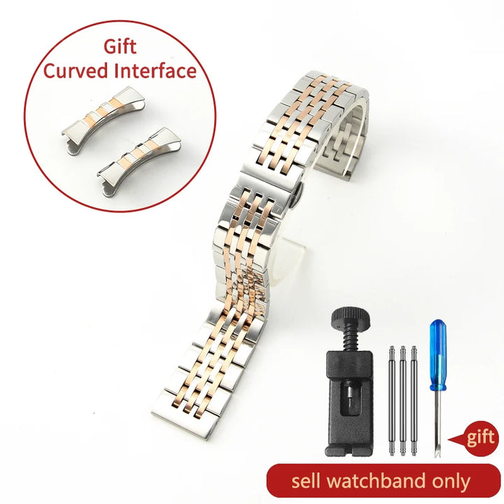 Stainless Steel Watch Strap for Tissot – 14–20mm, Silver & Rose Gold