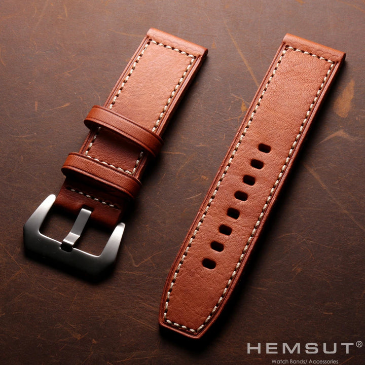 HEMSUT Genuine Leather Watch Strap – Retro Handmade Cowhide (20-26mm)