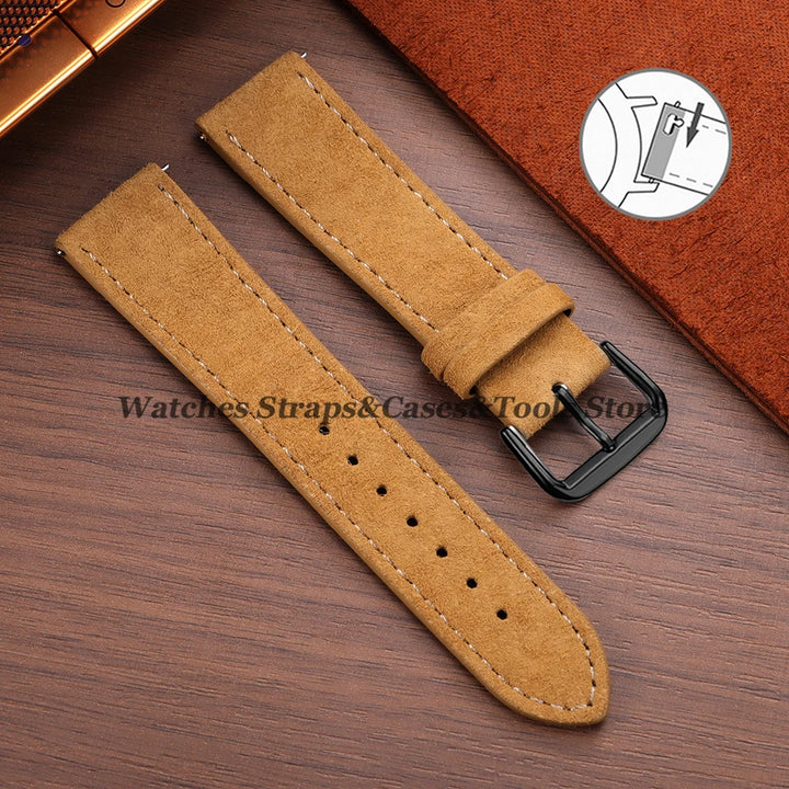 Vintage Suede Cowhide Leather Watch Strap (18–22mm, Quick Release)